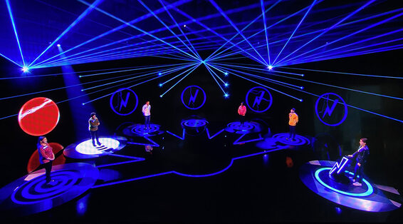 Lightning studio set with blue laser lighting